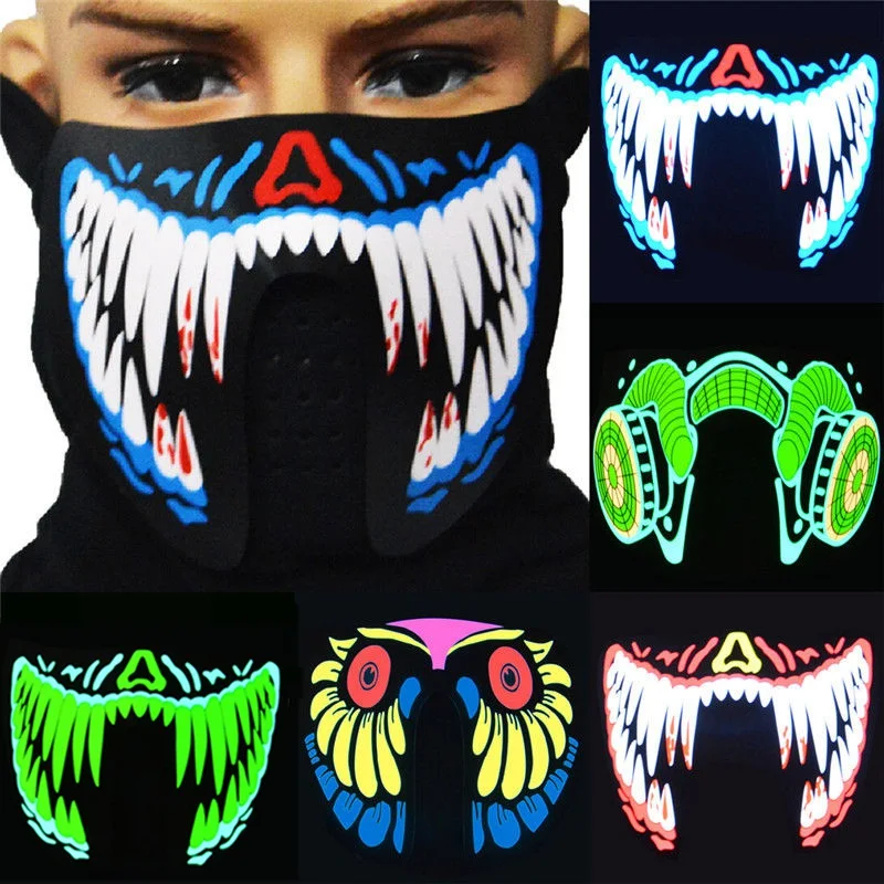 

Voice Control Dynamic Pattern Halloween Led Terror Face Mask Horror Masks Clothing Cold Light Helmet Festive Supplies