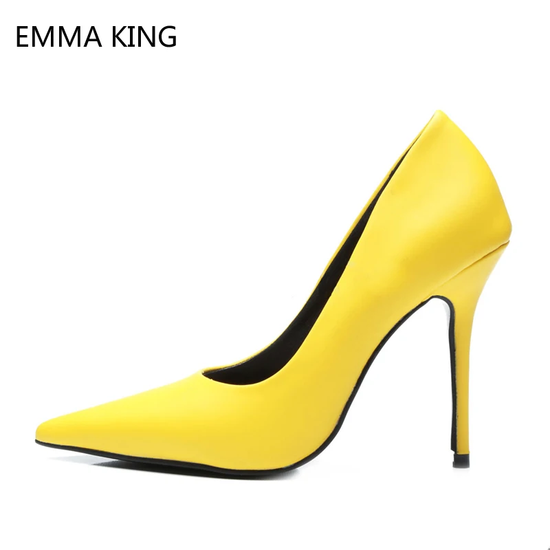 

Women Pumps Yellow Dress Shoes High Heels Pointed Toe Sexy Ladies Heels Stiletto Slip On Soft Leather Office Work Shoes Female