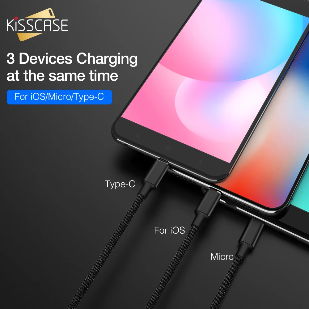 

KISSCASE 3 in 1 Magnetic USB Cable Fast Charging Magnet Charging Micro USB Type C Cable For iPhone For Samsung Xiaomi Huawei