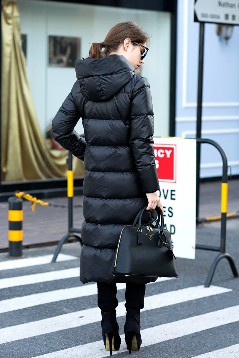 black Floral Nouveau Chaud La Veste Manteau Noir Ja057 D'hiver Capuchon Femmes De D'impression Et Mince Parkas À Qualité Taille Haute Long Canard Duvet Épais Plus rrgCSq