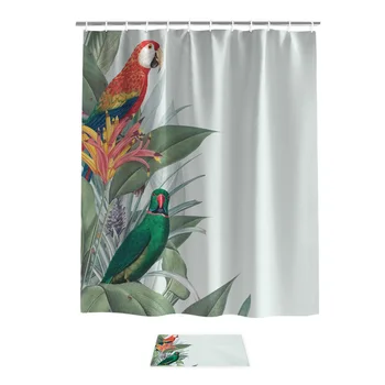 

Parrot Chic Flower Ans Leaves Bathroom Mat With Shower Curtain Bathroom Accessory Sets Bathroom Outside Outdoor Indoor Modern