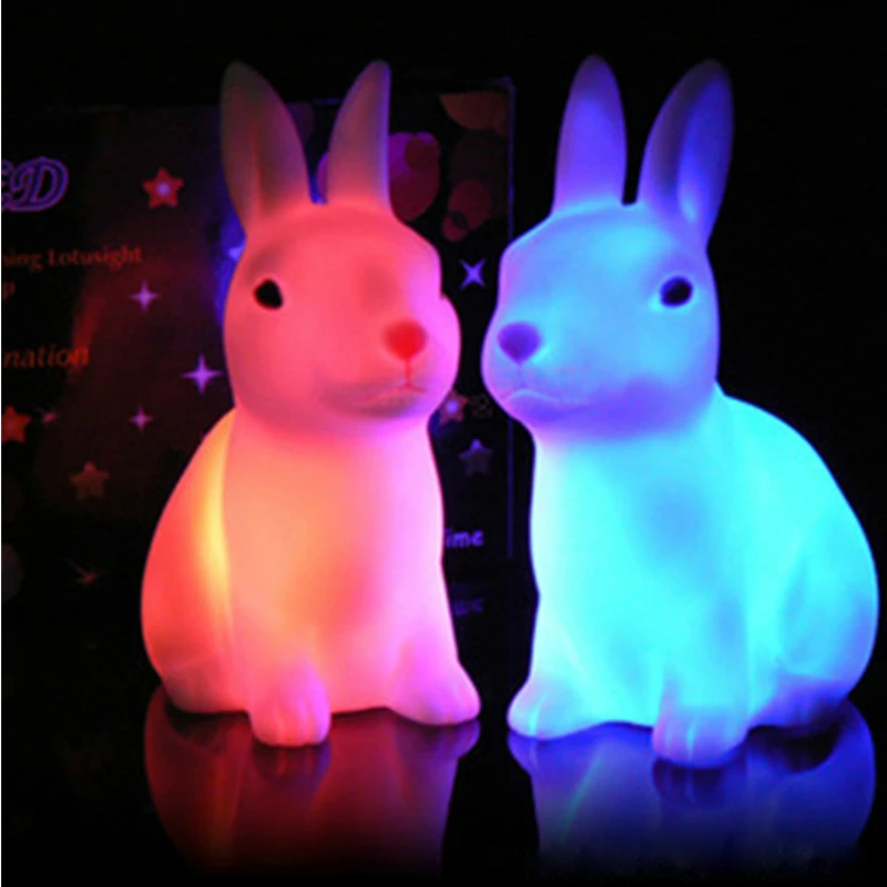 Hot sale 7 Color Changing Rabbit Led Night Light Dimmable for Children Baby Kids Gift Animal Cartoon Decorative Lamp | Лампы и