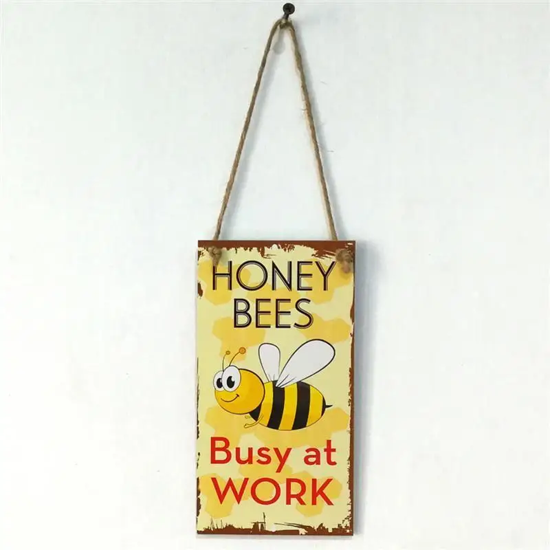 WINOMO Honey Bees Busy at Work Novelty Funny Wood Sign Garden Decorative Plaque Hanging Sign Board