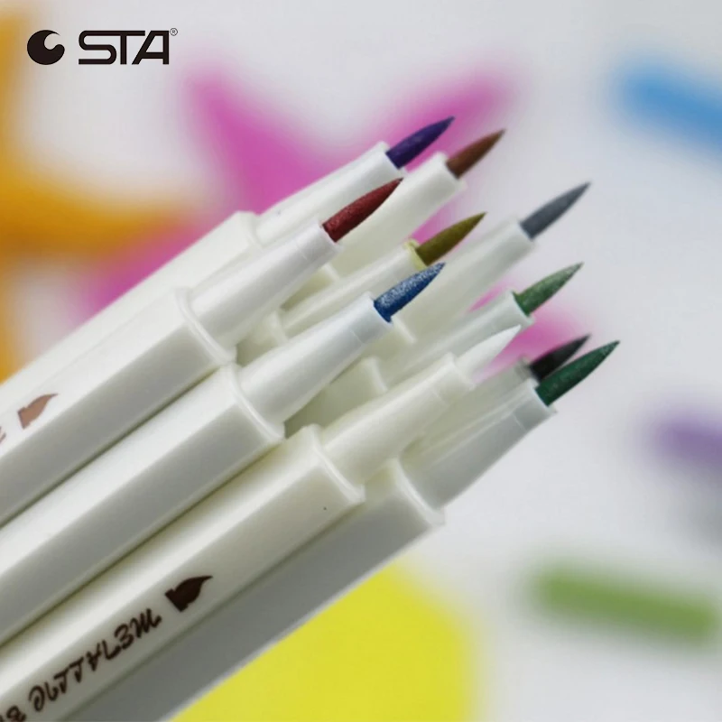 

STA 6/10 Color Art Markers Metal Colored Brush Pen For Drawing DIY Photo Album Soft Head Pens Manga Marker Stationery Sets