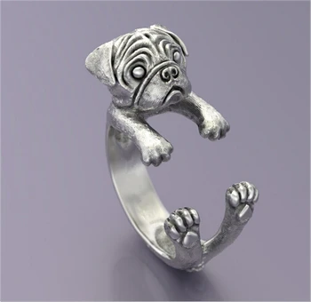 

DANGGAO fashion Newest Listed Handmade vintage Pug Rings for women men Retro Animal Ring Pet Lovers Gift Idea
