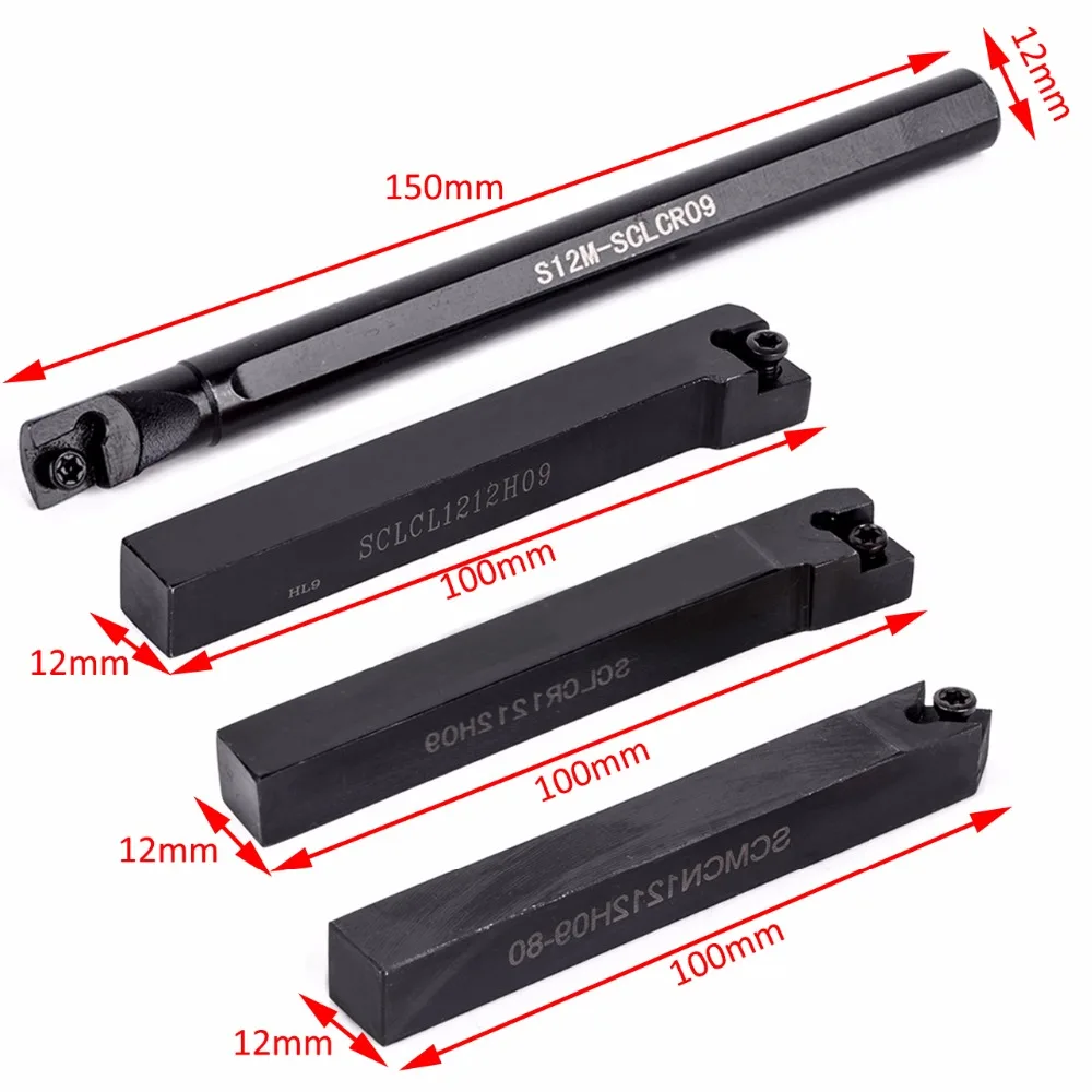 

10pcs Carbide Inserts + S12M-SCLCR09/SCLCR1212H09/SCLCL1212H09/ SCMCN1212H09 Tool Holder with 4pcs T15 Wrenches