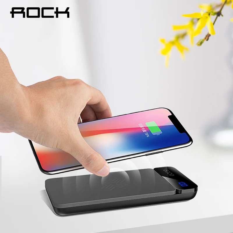 ROCK 2 в 1 power Bank портативное зарядное устройство для беспроводной зарядки 18 Вт USB power bank для iPhone X для Xiaomi внешний повербанк type c