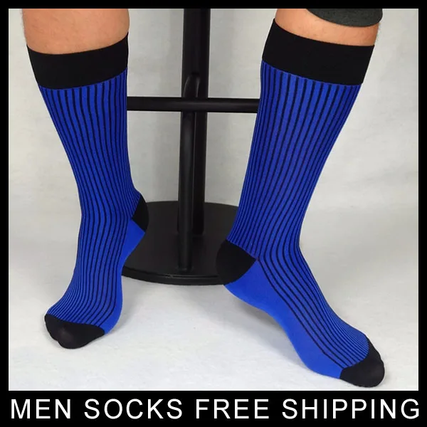 Cotton Men Dress suit socks Formal Blue with Black striped ...