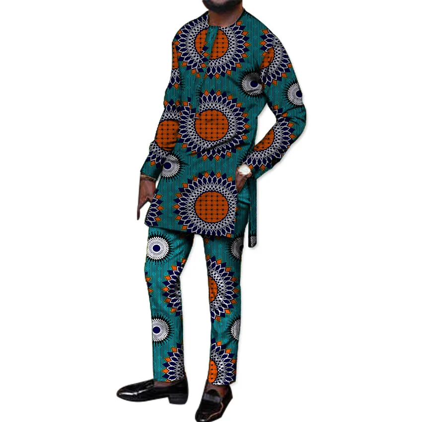Мужские футболки, комплекты одежды в африканском стиле, мужские топы с принтом+ брюки, модный костюм с принтом, футболка+ штаны, африканская одежда для мужчин - Цвет: 2