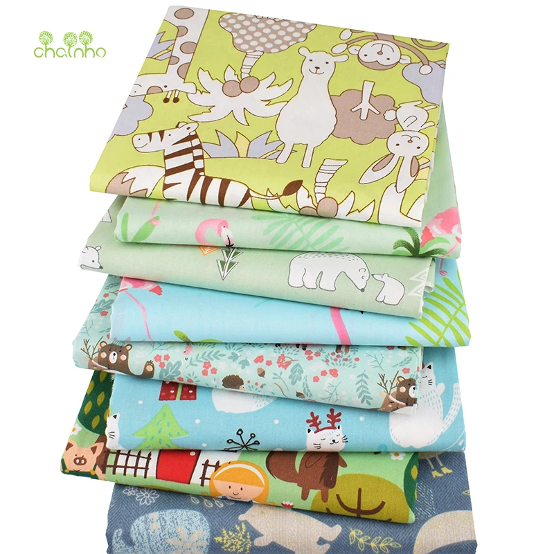 Chainho, 8 шт./лот, Зеленый мультфильм серии, печатных саржевая хлопковая ткань, Лоскутная Ткань для DIY шитья стеганые Детские и Детские материалы