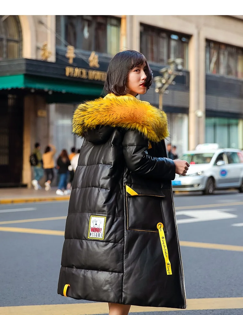 Магазин Лауры/Высокое качество Новое поступление X-Long однобортная зимняя кожаная куртка зимнее пальто больших размеров