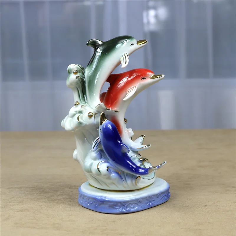 

Porcelain Family Dolphin Statue Handmade Ceramics Dolphin Sculpture Marine Decoration Craftworks Ornament Present Accessories