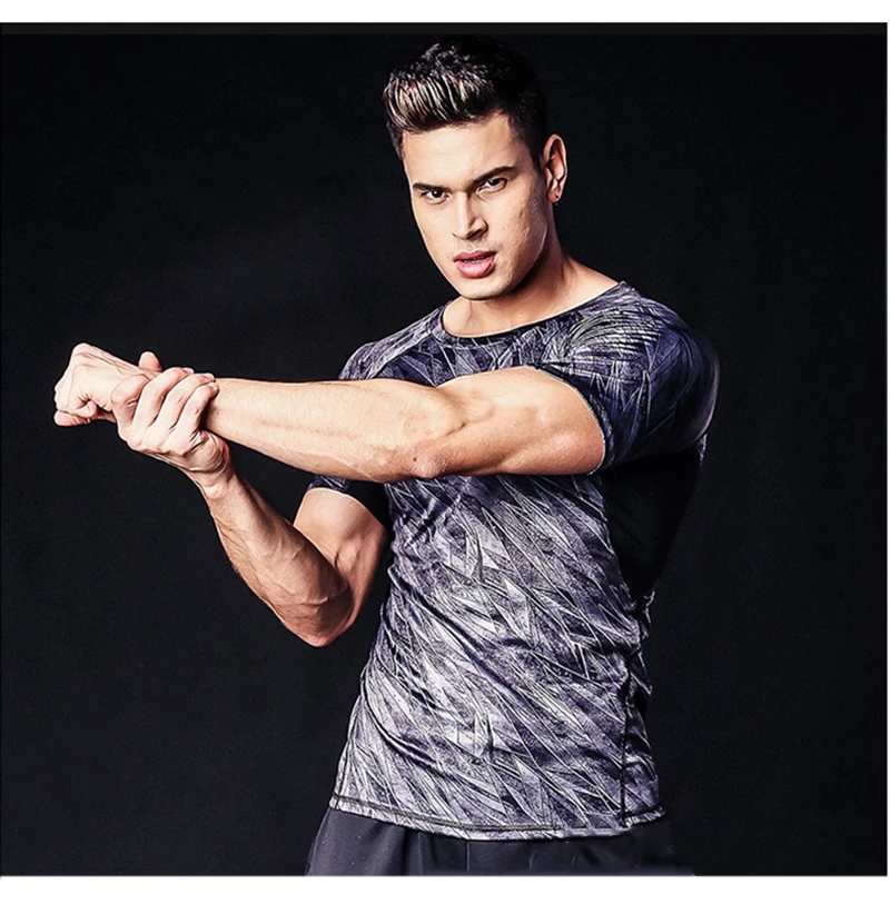 2017 Фитнес Одежда плотная Спортивная футболка наружная печать беговые футболки мужские быстросохнущие Rashgard мужские компрессионтрикотаж
