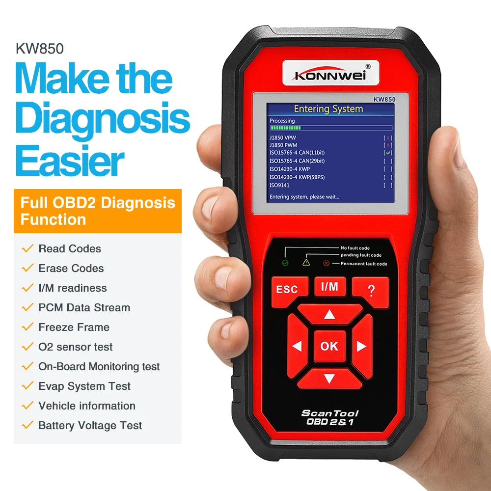 KONNWEI KW850 OBD2 EOBD CAN BUS автоматический диагностический инструмент один клик обновление KONNWEI KW 850 лучше, чем AL519 AD410 AD510 инструмент сканирования