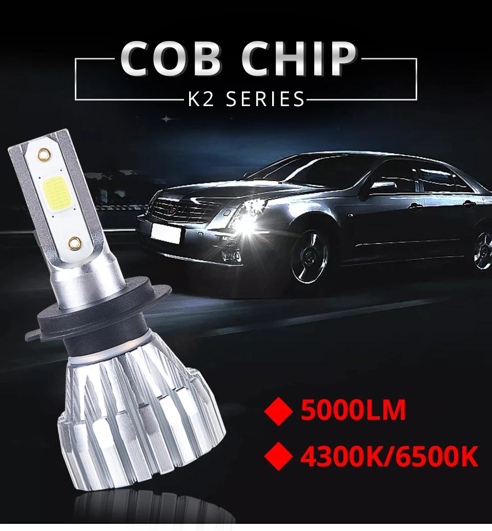 LED H4 Fanless LED H7 NO-Fan 4300K 6500K Car Headlight Hi-Lo Beam 50W 5000LM COB Chip H1 H3 H4 9005 HB4 H11 Auto ampoule 12V  (1)
