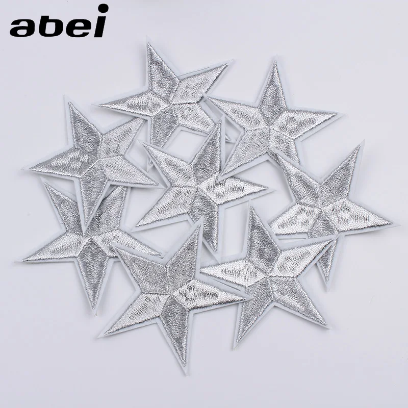 

10pcs/lot Embroidered Silver Star Patch Iron On Sew On Patches DIY Backpack Jeans Shoes Coat Sweater Pants Appliques Badge