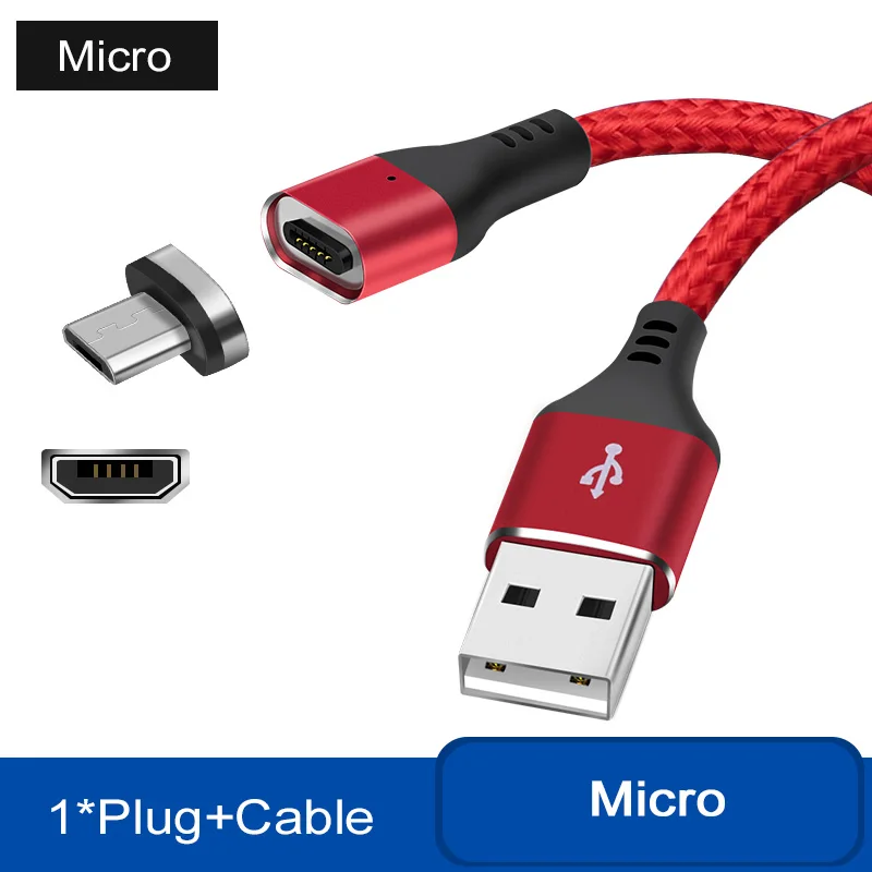 Магнитный кабель для быстрой зарядки 3 А, светодиодный usb-кабель для зарядки iPhone 7, 8 Plus, X, XS, Max, 6 S, 6 S, S8, S9, Micro USB type C, адаптер USBC - Цвет: Red For Micro