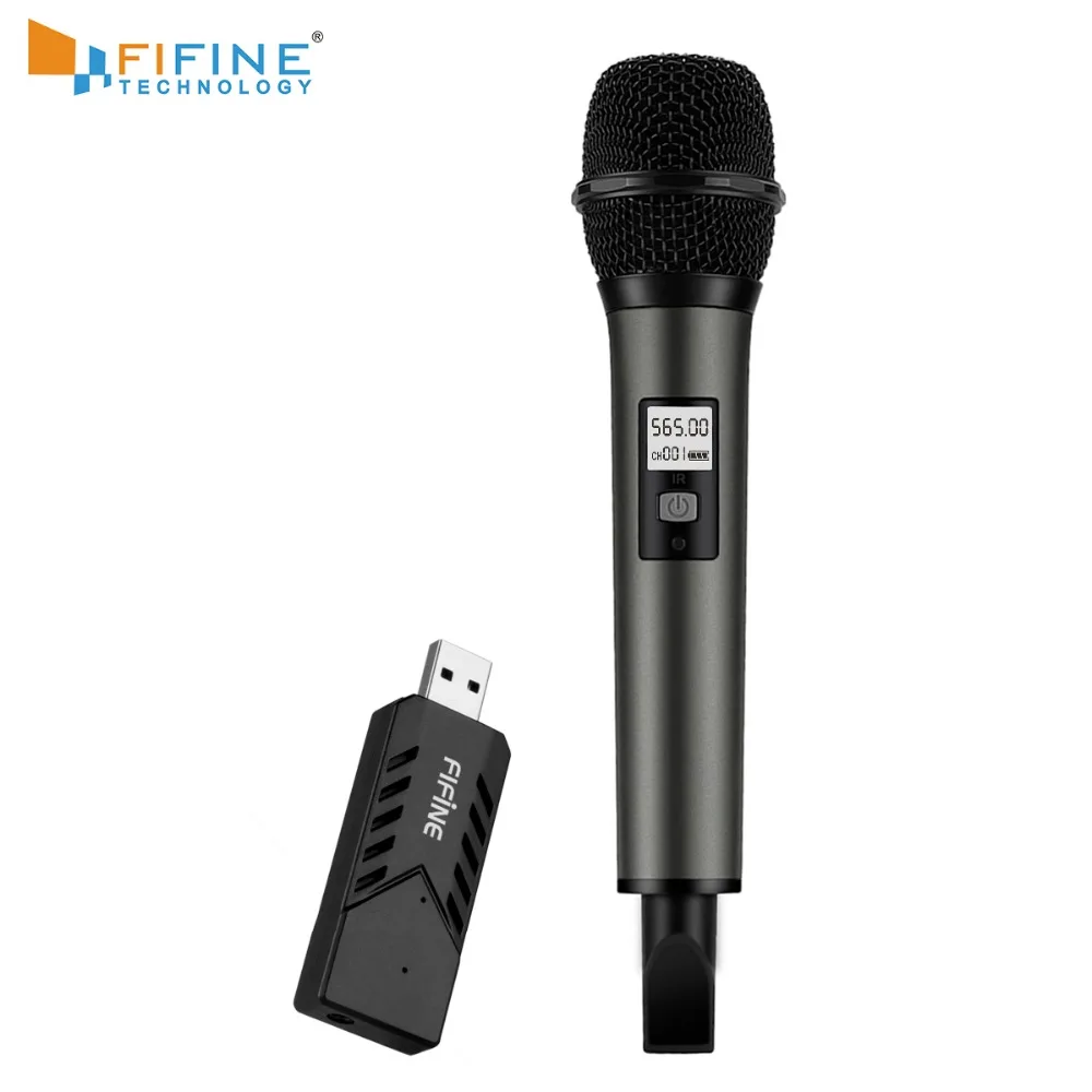 

Fifine UHF Dynamic Vocal Microphone Selectable Frequencies Wireless Microphone with USB Receiver for PC Computer and Laptop K034