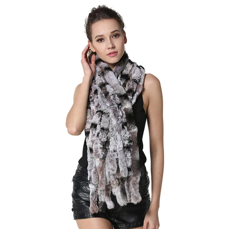 

IANLAN Fashion Striped Long Scarves for Women Winter Casual Shawl Scarf Ladies Real Rex Rabbit Fur Wraps Stoles IL00039
