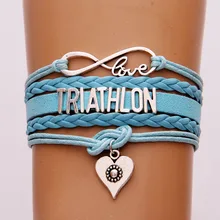 10 шт./партия) Бесконечная любовь Триатлон браслеты кожа Сердце Шарм украшенная тесьмой обертка веревка браслет и браслеты фитнес ювелирные изделия подарок