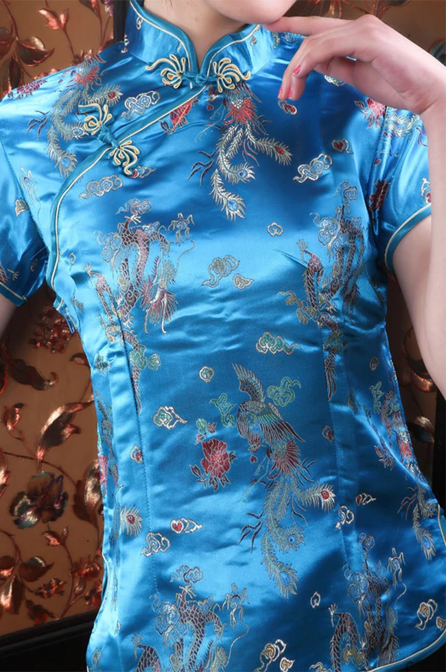 Ретро китайские женские Cheongsam топы дракон феникс вышитые рубашка Ципао традиционные с короткими рукавами кофточка Ципао размер S-3XL