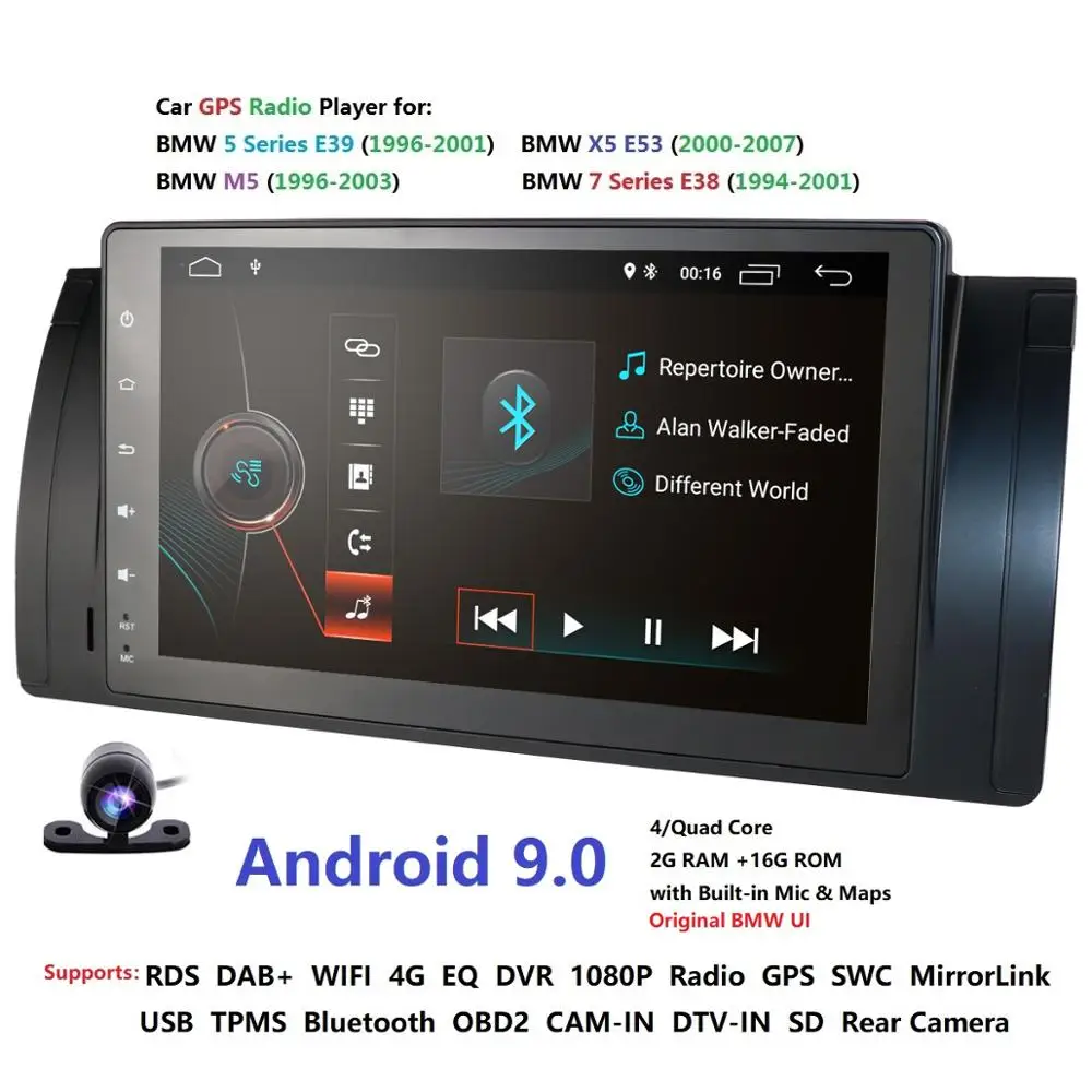 Sale Android 9.0 9Inch In Dash Car NODVD Player Multimedia For BMW/E39/X5/M5/E53 With 1GRAM Canbus 4GWifi GPS Navigation Radio BT CAM 0