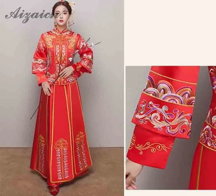 Женский китайский традиционный свадебный платье Qipao красный тонкий Cheongsam Длинные Платья Восточный стиль халат Femme современный женитьба Qi Pao