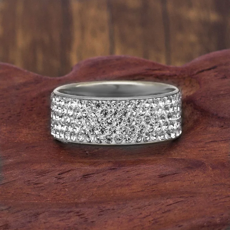 Stainless Steel 5 Rows Crystal Ring for Women Men Wedding Ring jewelry wedding rings womens ring couple rings finger rings jewelry rings