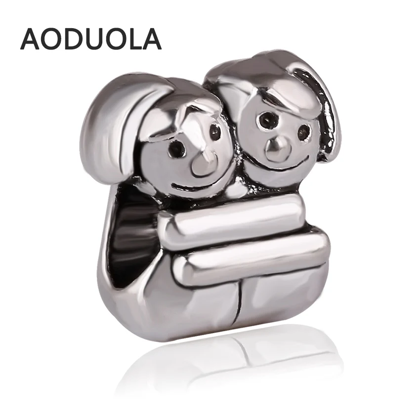 

10Pcs a Lot Silver Plated Beads lovers hug shape DIY Big Hole Beads Spacer Murano Bead Charm Fit For Pandora Charms Bracelet