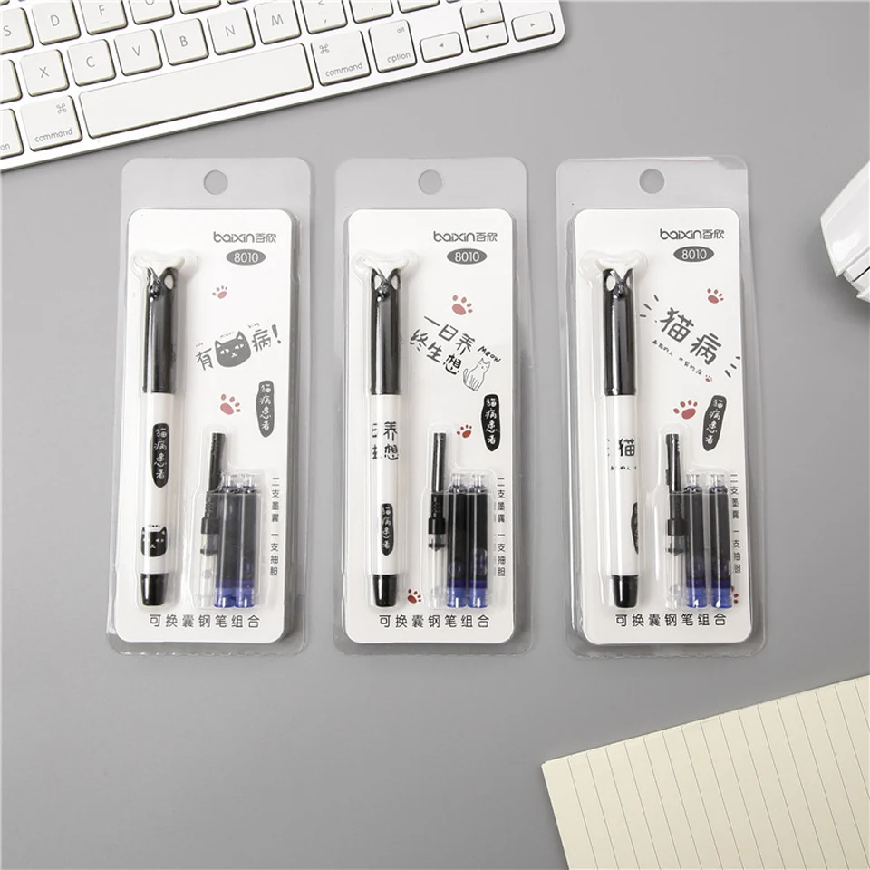 

1pcs Kawaii Fountain Pen 0.5mm Cartoon Plastic Ink Pen Set Student Practice writing Materials Stationery Office School Supply