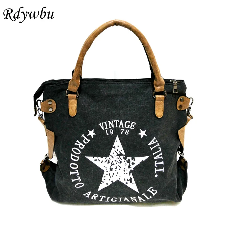 Goede Rdywbu VINTAGE GROTE STER GEDRUKT CANVAS TOTE HANDTAS vrouwen Multifunctionele Reizen Schoudertas Letters Messenger Bolsos B211
