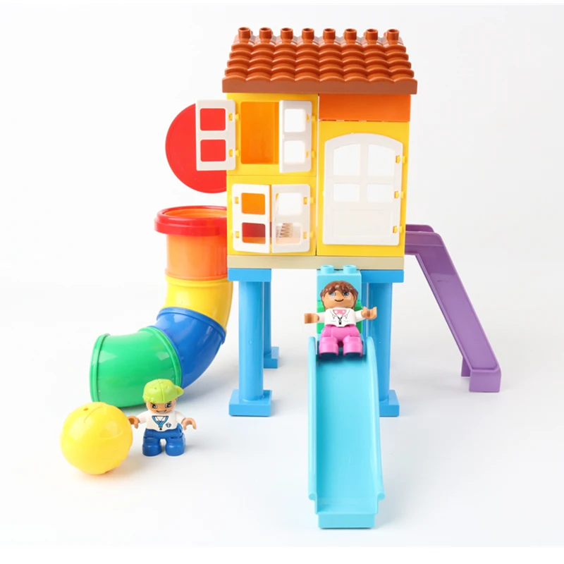 

DIY Big Size Happy Playground Figures House Paradise Building Blocks Tube Ball Slide Bricks Compatible With Duploe Toys For Kids