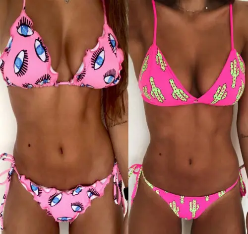 Женский купальный костюм с чашками пуш ап и принтом кактуса|biquini up|biquini sexybiquini woman |