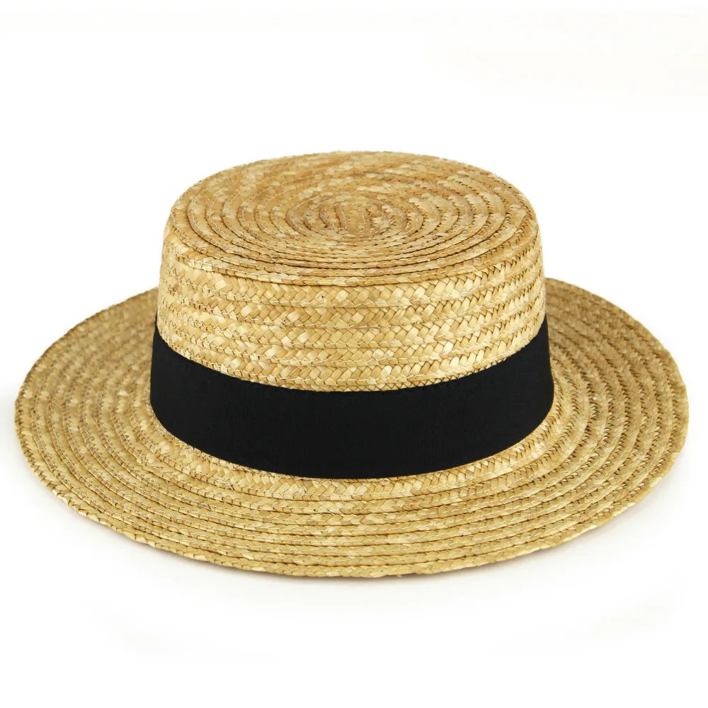 Straw boater hat sailor skimmer black 