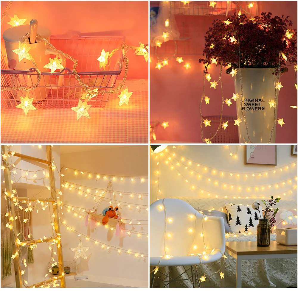 FS-LED Warm White Star String Lights Fairy Lights USB Powered Five-pointed Star String Lights for Wedding Party Bedroom Indoor FS-LED Warm White Star String Lights Fairy Lights USB Powered Five-pointed Star String Lights for Wedding Party Bedroom Indoor