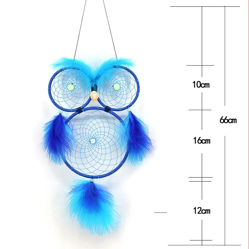 JX-LCLYL Handmade Blue Dream Catcher Luminous Owl Feathers Wall Hanging Decoration