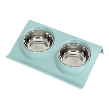 

Stainless Steel Double Pet Bowls Food Water Feeder For Dog Puppy Cats Pets Supplies Feeding Dishes Green