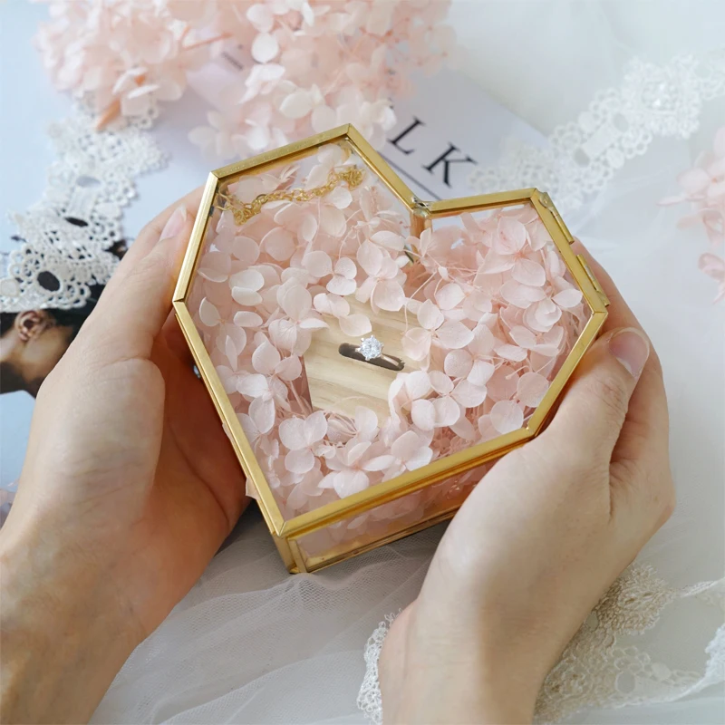 Свадебные Сувениры Сердце геометрическое кольцо коробка цветок коробка ювелирных изделий Кольцо носитель подушка для свадебного украшения