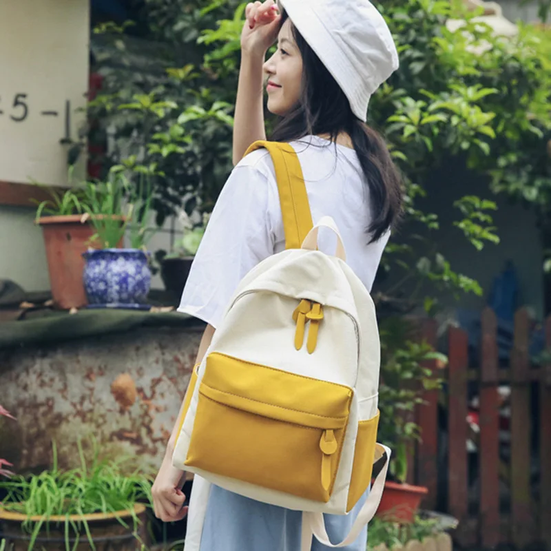 

Hazy Beauty 2019 INS Hot Patchwork Women Backpack Preppy Style Cute Canvas School Bag Girls Casual Pink Yellow Book Bag Female
