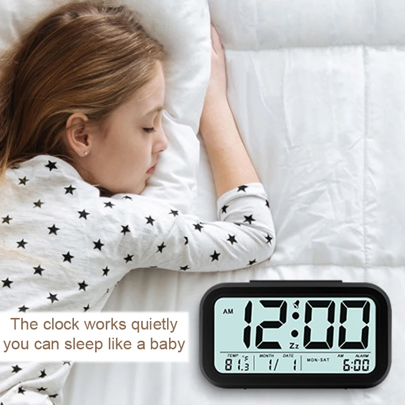 Digital Alarm Clock Student Clock Large LCD Display Snooze Electronic Kids Clock Light Sensor Nightlight Office Table Clock Digital Alarm Clock Student Clock Large LCD Display Snooze Electronic Kids Clock Light Sensor Nightlight Office Table Clock