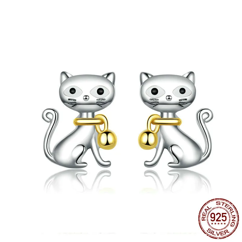 

2019 New 925 Sterling Silver Cute Cat Pet Bell Animal Stud Earrings For Women Studs Jewelry Gifts For Kids Bse112