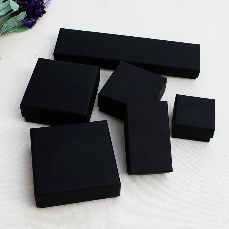 

Black Jewelery Packaging Box Ring Necklace Pendant Bracelet black box Free shipping wholesale 100pcs/lot Black kraft Paper box