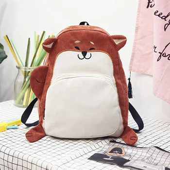 

Women Backpack Schoolbag Canvas Cute fox Backpack Female Vintage Notebook Backpack For Girls School(Orange red)