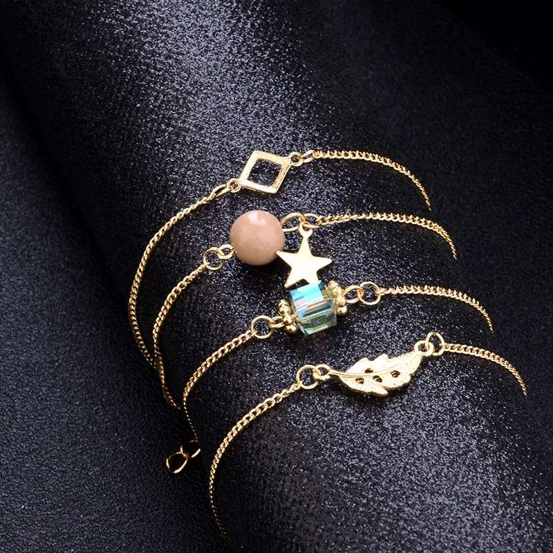 

2019 Fashion Gold Color Bracelet for Women 4PCS/Set Chains Pendant Bracelet Bijoux Femme Statement Jewelry Boho Bohemian Braclet