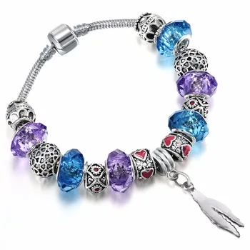 1Pcs New Design Fashion Heart Flower Charm Bracelets For Women Purple Crystal Beads Bracelets & Bangles DIY Jewelry