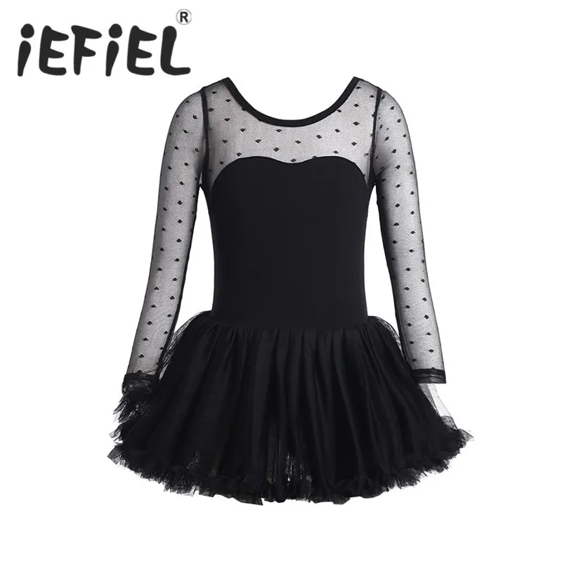 Новое поступление, хлопковое черное балетное платье-пачка в горошек с длинными рукавами из тюля для девочек, трико для гимнастики Одежда для танцев, платье Одежда для девочек