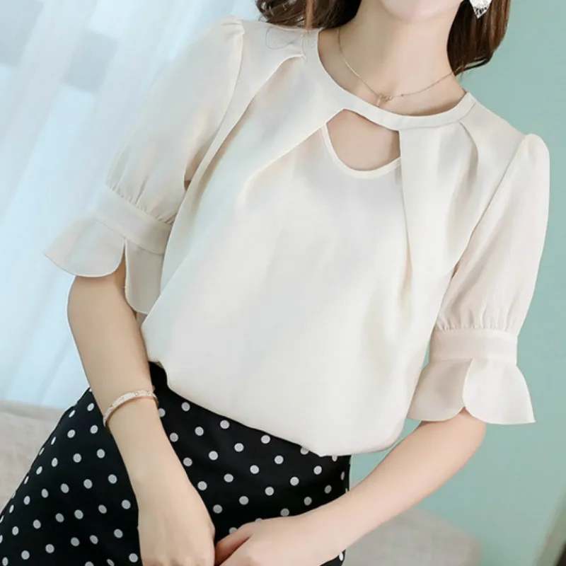 

New Women 2019 Shirt Blouse Korean Spring Summer Fashion Pink Blouses Women's White Sky Blue Tops Short Sleeve Blusas Elegant