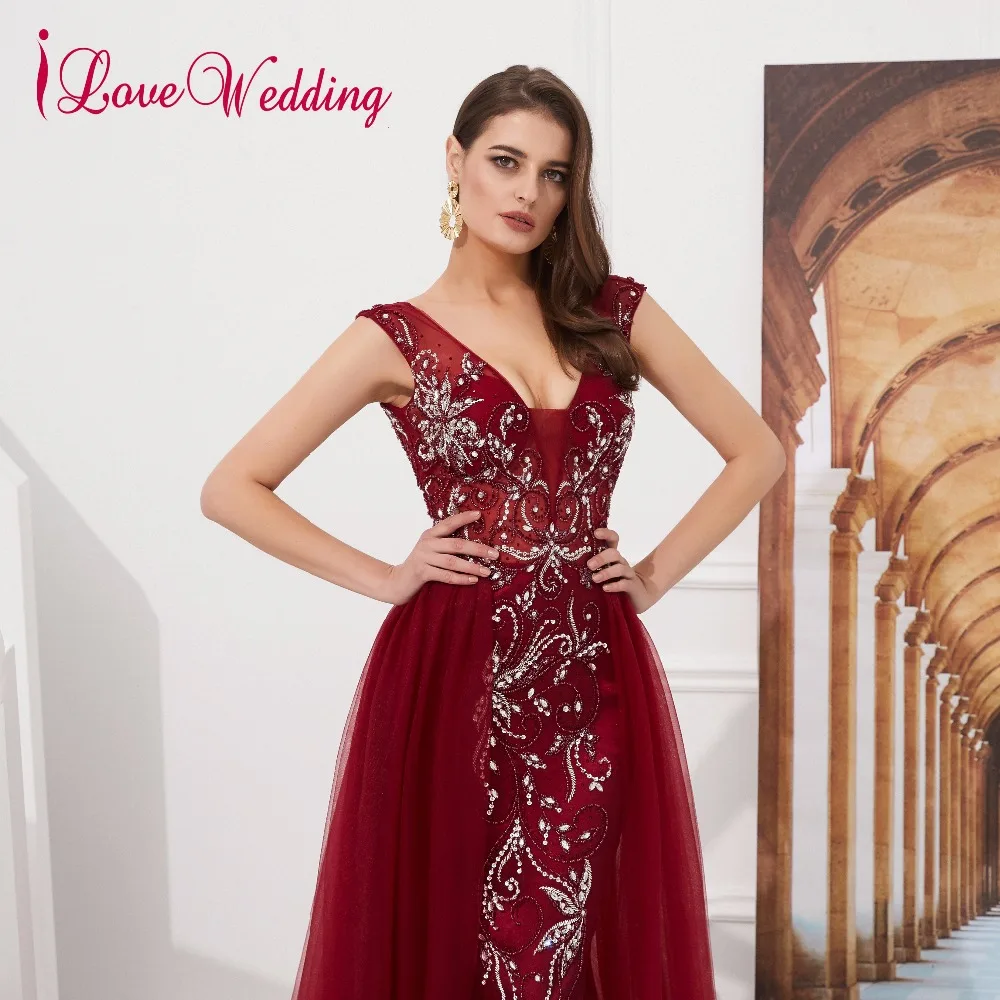 ILoveWedding халат De Soiree сексуальное с v образным вырезом и отделкой бисером
