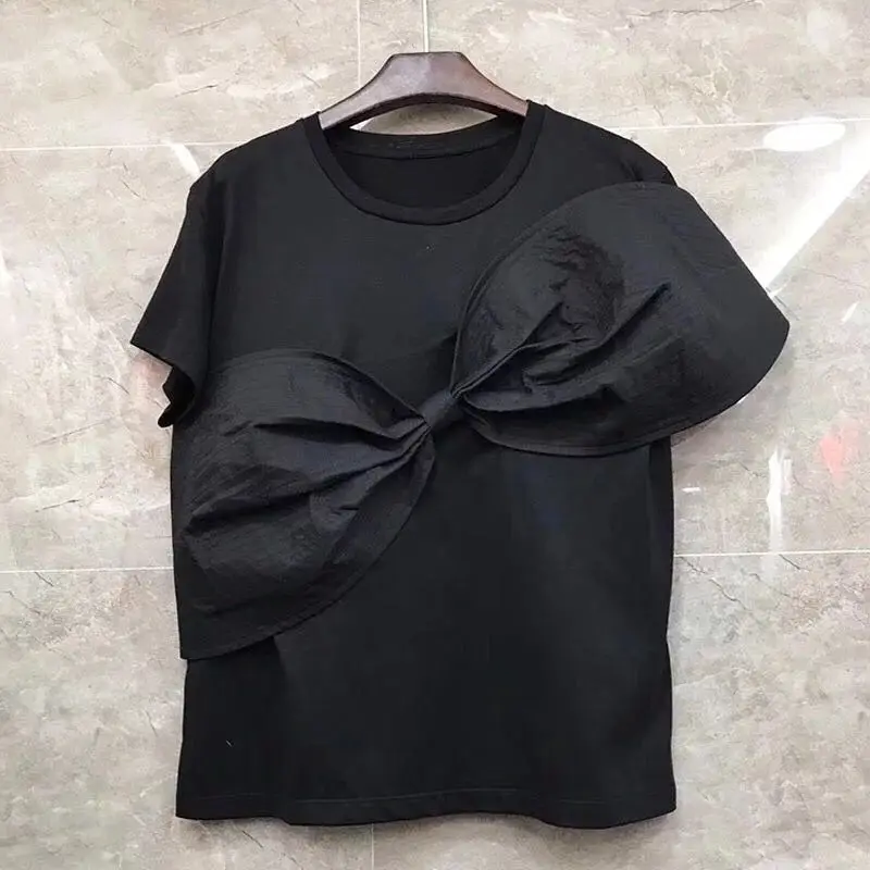 

SuperAen Bow Short-sleeved T-shirt Female 2019 Summer New Cotton Women T Shirt Casual Solid Color Wild Women Tops
