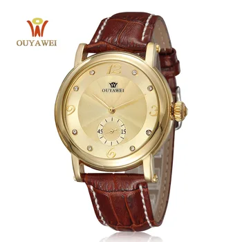 

Men Gold black Fashion business Watches Automatic Mechanical Wrist watches OUYAWEI Luxury Brand clock with leather watchband
